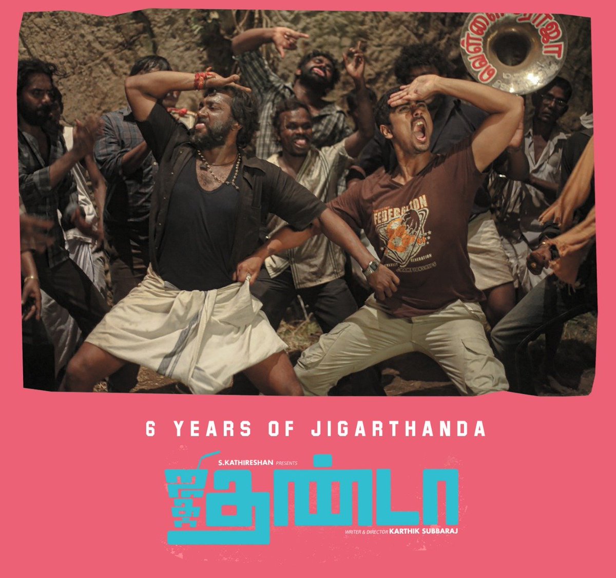 #6yearsofJigarthanda This day 6 years back gave a lot of Life changing moments to me and most of us in the team.... Thanks for all the love shown to our film #Jigarthanda 🙏