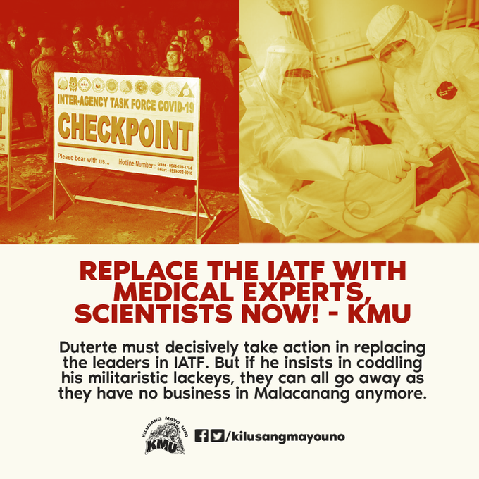 I agree with workers: Replace incompetent and unqualified IATF officials with medical experts and scientists

Frontliners should be our leaders. They know best.