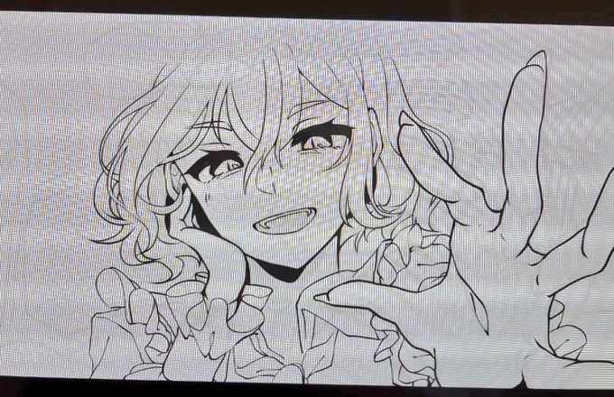 さっきの絵色塗ったverもかわいいんだけど線画も可愛いので途中で撮った線画見てけれ………美女☺️☺️☺️ 