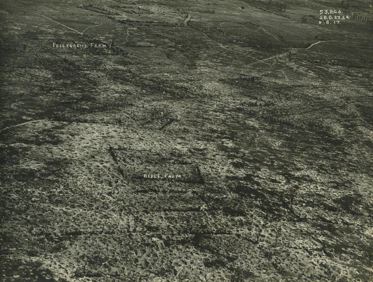 While the Battle of Passchendaele raged further north until November, little more happened in this sector. On 9th August, this aerial photograph was taken. Initially recorded as missing, it is quite possible that Gus lies somewhere in these fields, and rests there still today.