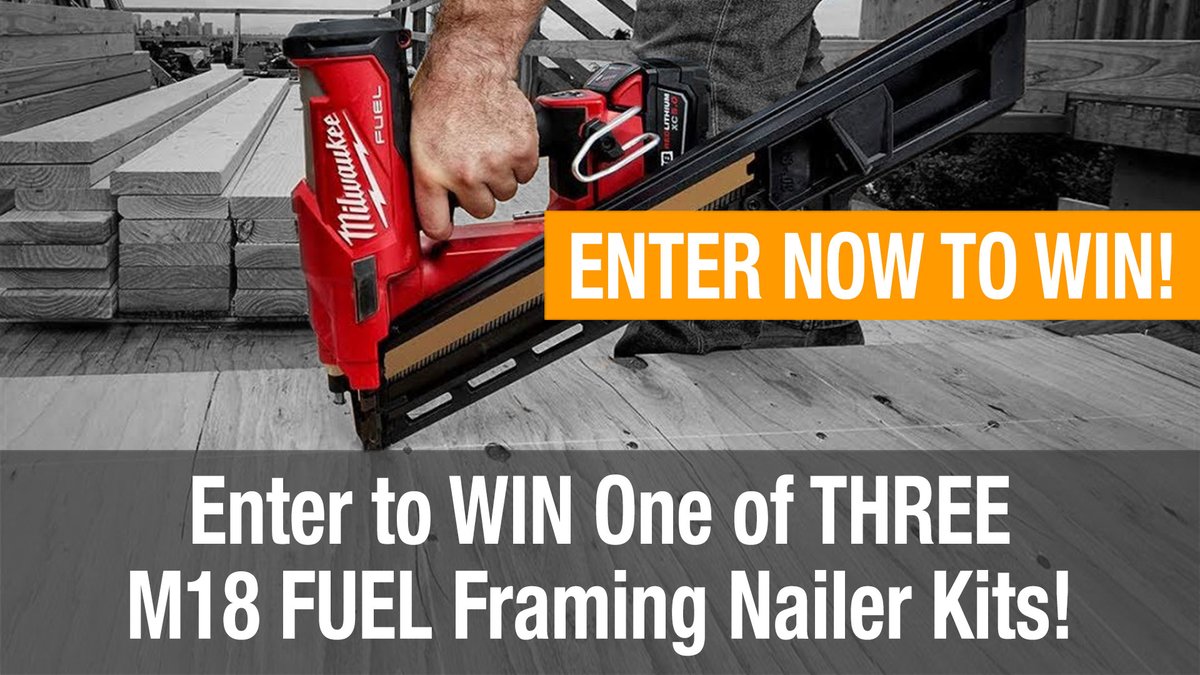 ProToolReviews's tweet photo. Enter to #win one of THREE @MilwaukeeTool M18 FUEL #framing #nailer kits in our #giveaway at https://t.co/gN6ruKKWHA  Visit the link to earn extra entries!

#tools #toolsofthetrade #construction #MilwaukeeTool #powertools #contractor #nailers #remodeling https://t.co/9Qxj4W8Tkt
