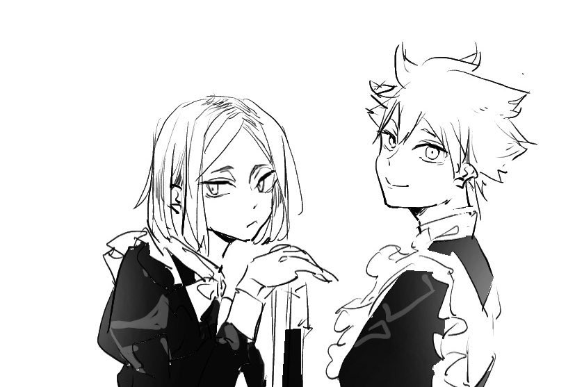 研磨くんと日向くんのメイド服落書きしてたんだけどさああ ああああ ああ おわか Te B5での漫画