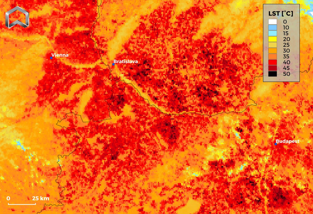 @PSKriszVaradi @defis_eu @ThierryBreton @EUClimateAction @EU_Health @ESA_EO @esa @ESA_fr @CNES @JY_LeGall @astro_duque @BBCAmos Here the focus of surface temperature observed yesterday by #Copernicus #Sentinel3 over the Capitals of #Austria, #Slovakia and #Hungary quickly extracted using @PlatformAdam.