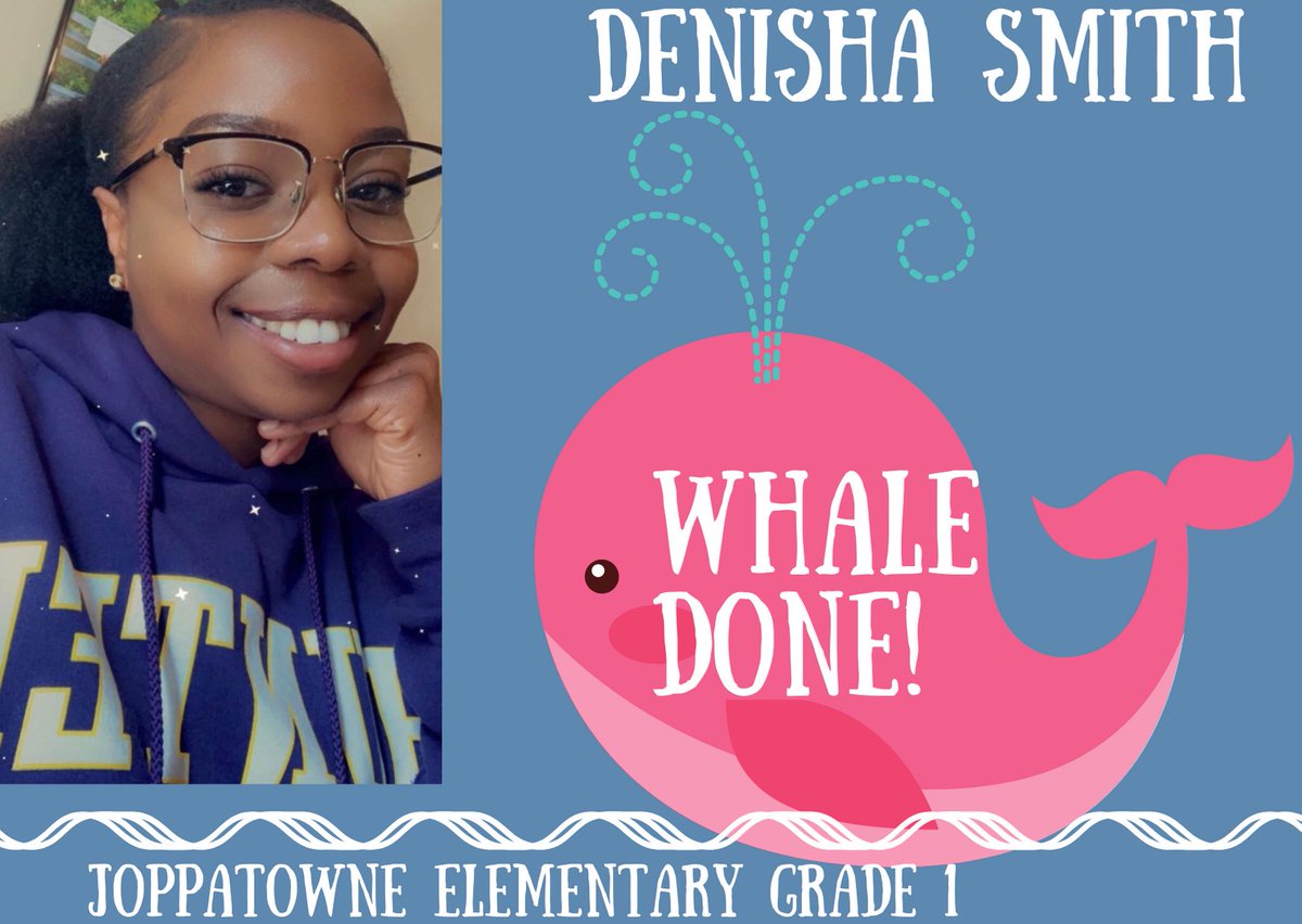 HCPSRecruiter's tweet photo. Whale Done Joppatowne Elementary! Look at the shine you caught! Denisha will be teaching Grade 1 with the Joppatowne Whales. Thanks for choosing to shine with @HCPSchools Denisha! #hcpschoosetoshine @JOES_Whales https://t.co/Dih8gZ3jJf