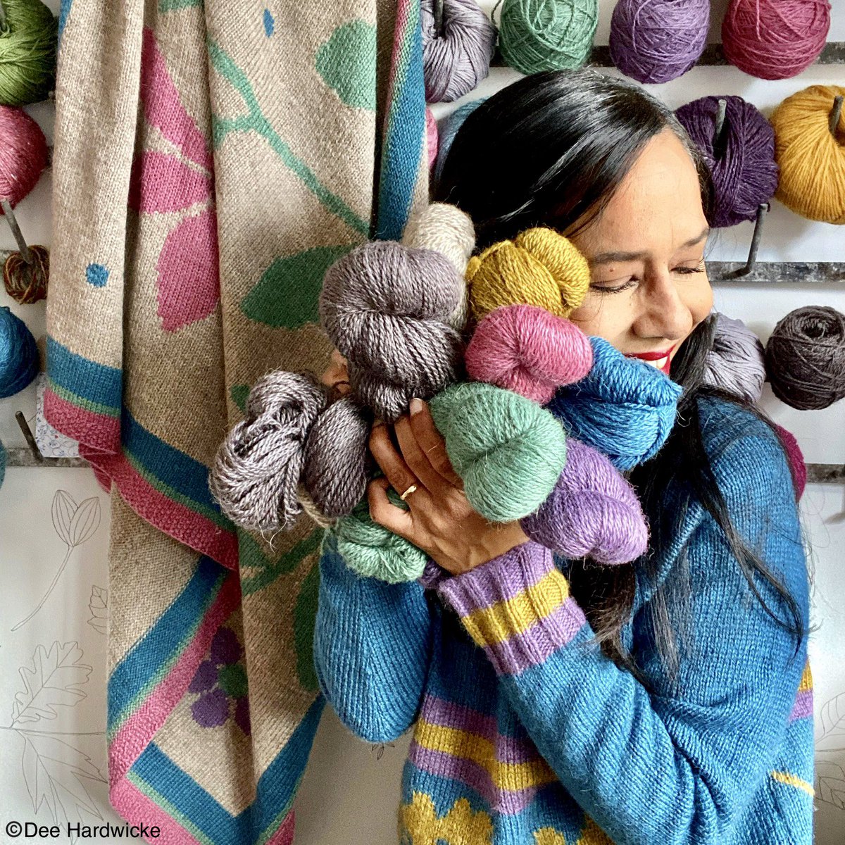 DeeHardwicke's tweet photo. There’s a lot of yarn squishing going on here in my creative space! 
One of my new colour palettes (and a few new colours!) for ⁦@RowanYarns⁩ launching this October https://t.co/Eg6SHLIIq7