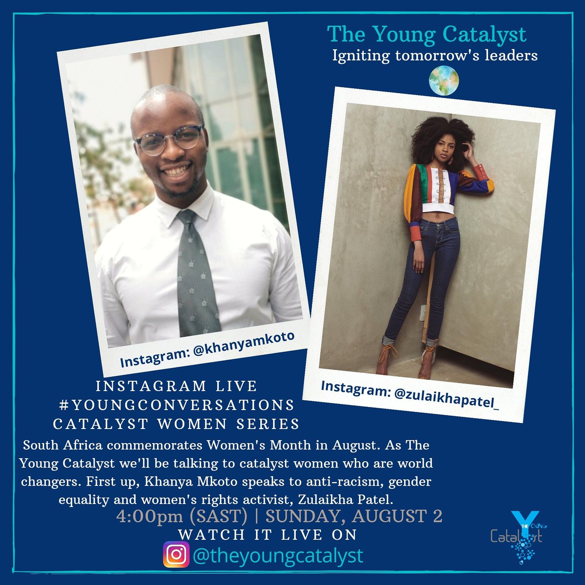 young_catalyst's tweet photo. Join us tomorrow on IG live as we talk to Anti-Racism, Gender Equality & Women's Rights Activist, Zulaikha Patel. She is one of the Youngest Mbokodo Award recipient’s and is listed on BBCs 100 Most Influential Women List of 2016. We look forward to this. #YoungConversations https://t.co/aMPmINkUZM
