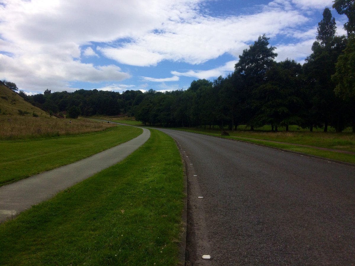 Have to head home to charge phone - lovely riding through Holyrood Park on roads open only for walking/wheeling/cycling.