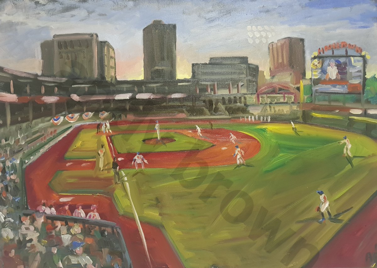 19/08/01 Albuquerque to Amarillo  @MiLB at  @padres affiliate  @sodpoodles (7) vs  @ridersbaseball (4) Captured the sunset over ‘Hodgetown’ the Sod Poodles home in its 1st season. A special night with  @THoffman51 in attendance.  https://www.amarillo.com/news/20190802/artist-paints-hodgetown-during-journey-across-united-states #DiamondsOnCanvas  #AndyBrown