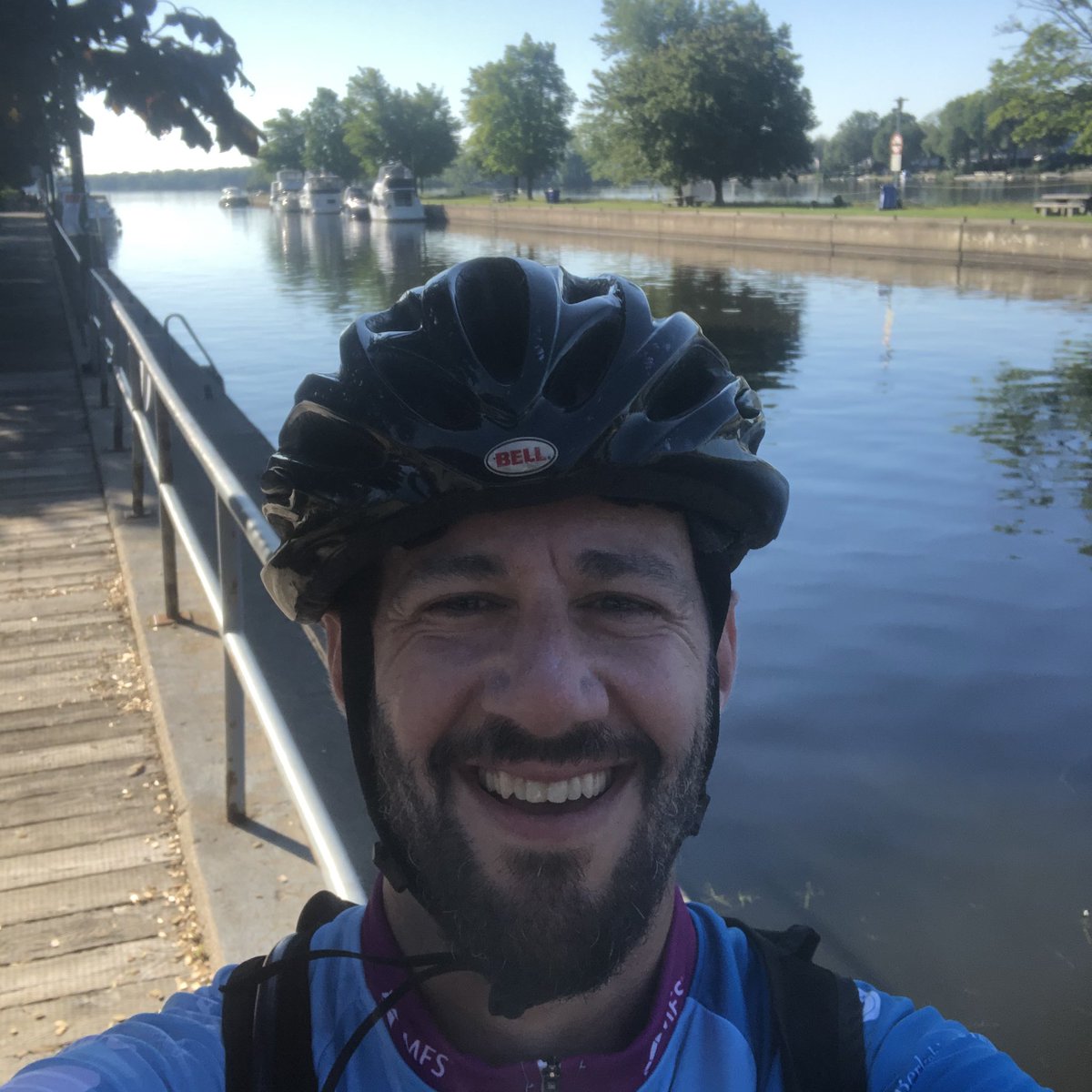 First rest stop in effect at the western tip of MTL. Awesome riding so far, beat the crowds on the canal. Next stop - Ile Bizard!  #PMC2020  #PMCReimagined