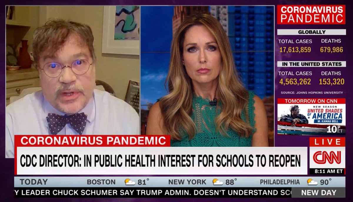 Many thanks ⁦ @Christi_Paul⁩ ⁦ @VictorBlackwell⁩ for hosting me ⁦⁦ @NewDay⁩ discussing why I don’t feel we can safely open schools in many states in South, Midwest where virus is accelerating. Teaches, staff will get sick. I have an “October 1 Plan” to fix this