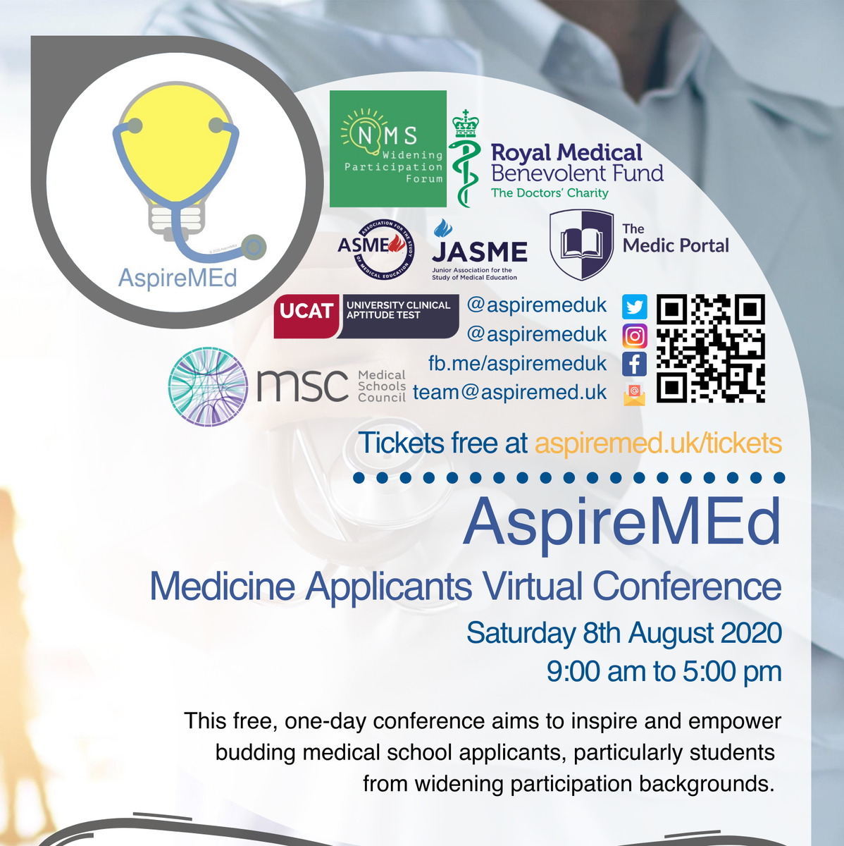 UCATofficial's tweet photo. We're pleased to support this free one-day virtual conference which aims to inspire and empower future medics.  

Tickets are free at: https://t.co/8KW0woWJiq  

#UCAT #wideningparticipation #wideningaccess https://t.co/T2m5b8pSui