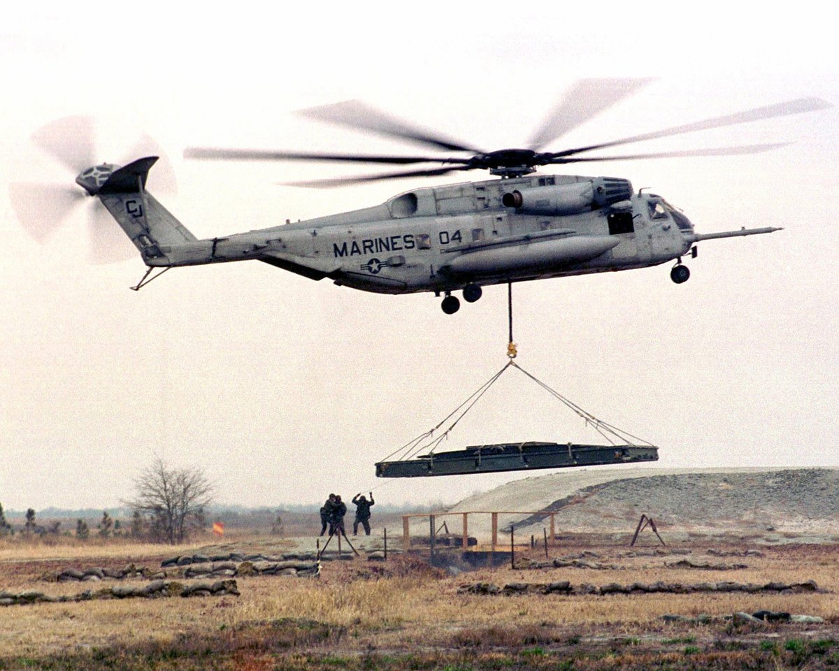The component parts on their pallets are air portable by Chinook and in some configurations, a complete bridge without decking panels can be placed into position by helicopter/18