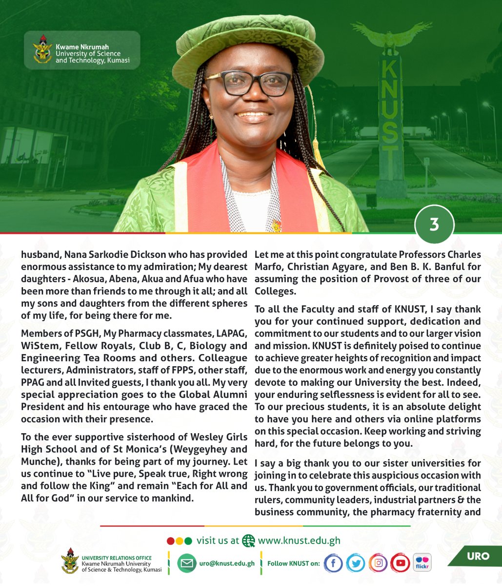 KNUSTGH's tweet photo. Investiture Speech by Professor (Mrs.) Rita Akosua Dickson 1st August 2020 at the Great Hall of KNUST. Read more at: https://t.co/bVBb3myBWz https://t.co/6zJA0QnLkE
