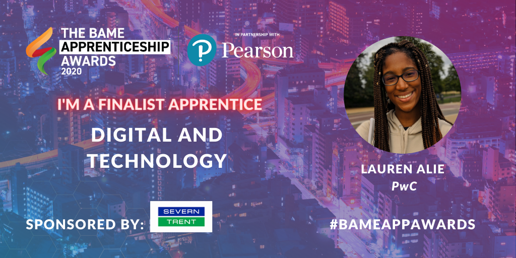 MCAppAwards's tweet photo. Congratulations to our Apprentice finalist Lauren Alie of @PwC_UK !๐๐
#DigitalAndTechnology
Sponsored by
Severn Trent Water
#BameAppAwards #Apprentice #Apprenticeships #Diversity
https://t.co/trZjtezQ6p https://t.co/POf3EXMMfv