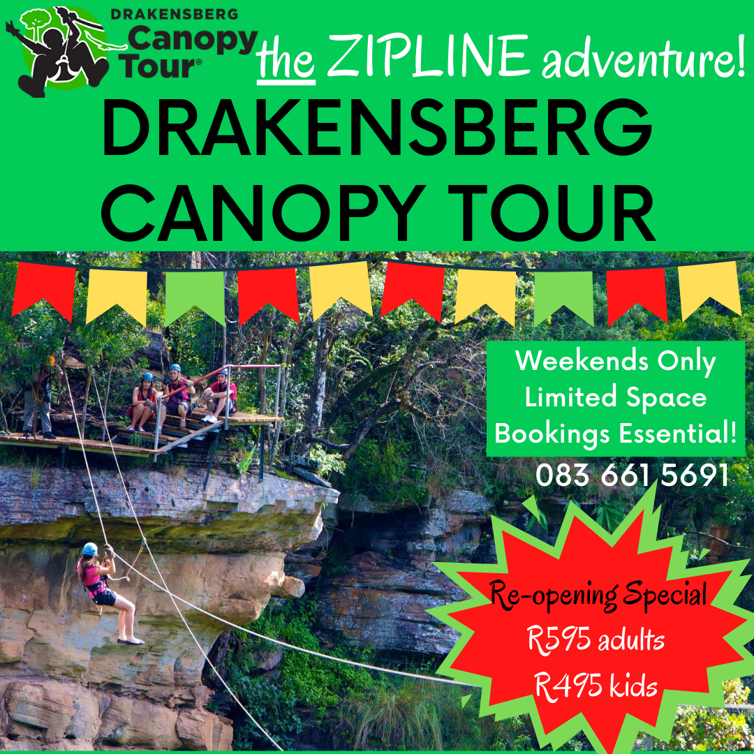Intra-provincial leisure travel has been opened ... and our zipline adventures are back in action!
CHECK OUT OUR RE-OPENING DISCOUNTED RATES!
Contact us to make your booking.
083 661 5691
See you soon!
