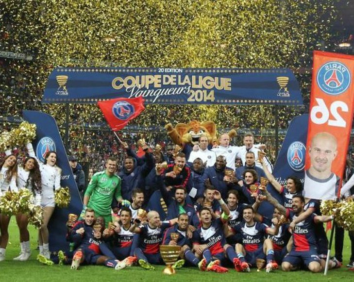 19 avril 2014 : après avoir sorti Saint-étienne, les Girondins de Bordeaux et le FC Nantes Le Paris Saint Germain remporte sa finale contre l'Olympique Lyonnais sur le score de 2-1 au Stade de Fance devant 78 489 personnes.4' - Cavani 33' - Cavani 