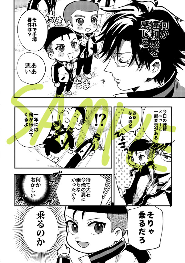 8月23日のイベント(イベントは欠席)の本です。『ミニぶい』青学と氷帝の部員が小さくなるほのぼのです。天然な手塚としっかり者の跡部が部員にわたわたさせられる楽しい話です。立海もちょっとでます。どうぞよしなに～ 