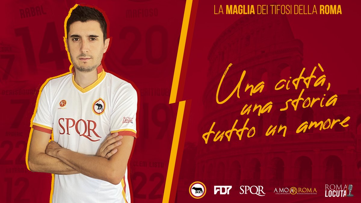 R_Rabal's tweet photo. "Una città, una storia, tutto un amore..." 🏦

🐺⚡️Le maillot des tifosi de la Roma ! Création graphique @FD7_CONCEPTS financé par @ASR_Goalmania en partenariat avec https://t.co/AlmymCEIcK et #RomaLocuta ! Disponible auprès de @ASR_Goalmania. #ASRoma #SPQR #kryate https://t.co/beuI0KKy9X