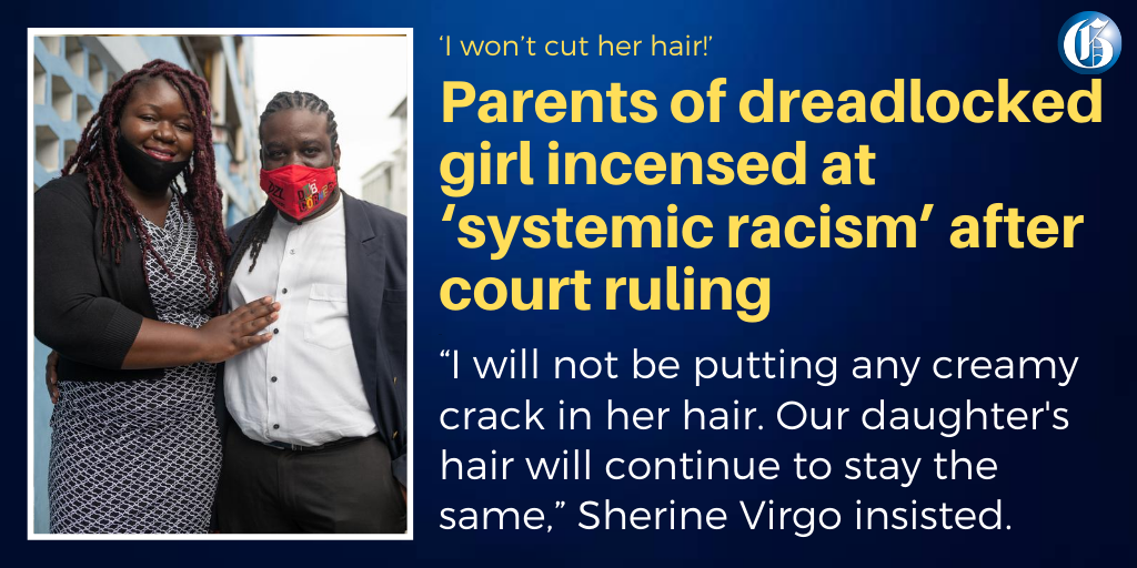 JamaicaGleaner's tweet photo. Sherine Virgo said she will not cut her daughter’s hair despite yesterday’s court ruling that Kensington Primary School did not breach her child’s constitutional rights when it denied her access in 2018 for having dreadlocks. Read more:  https://t.co/rysuyNEN0t #GLNRToday https://t.co/Uu1BFiF8aC