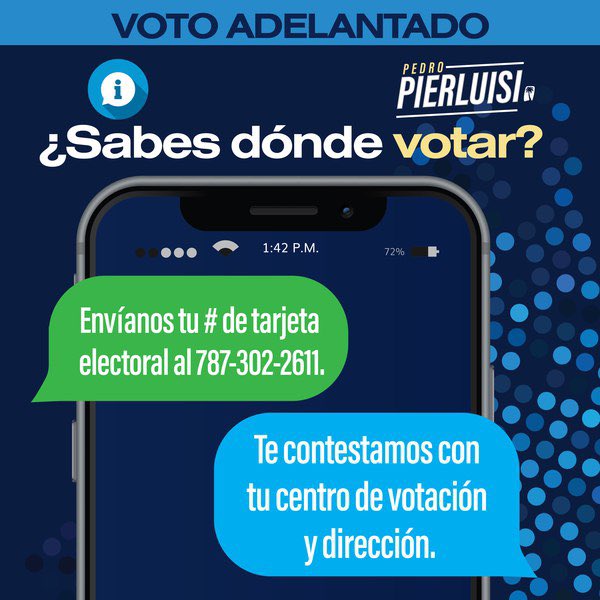 pedropierluisi's tweet photo. ¡Gracias a nuestros funcionarios que dicen presente en los centros de votación para el voto adelantado! Este equipo electoral me llena de orgullo. Si te registraste para ejercer tu derecho al voto HOY, sal a votar. ¡PR cuenta contigo y yo cuento con tu voto! #PRPresente #SoyParte https://t.co/qasH1A5bnJ