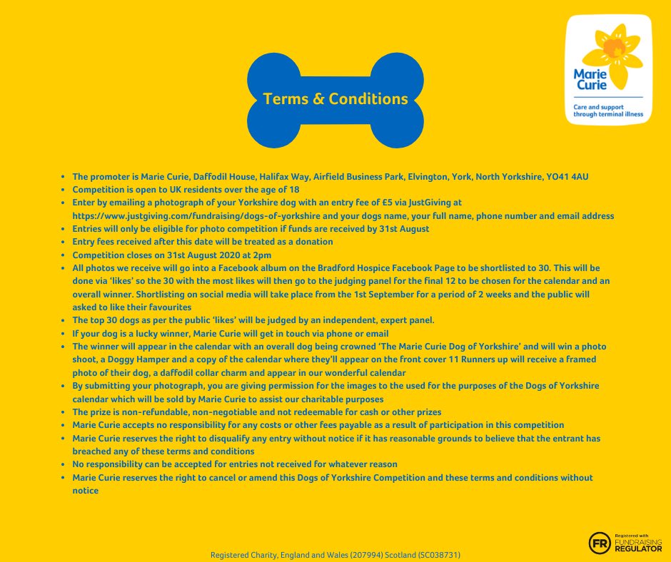 MarieCurieYorks's tweet photo. Woof woof its #yorkshireday
We are launching a new competition . #DogsOfYorkshire enter a photo of your dog for £5. 12 winners with be in our Dogs of Yorkshire calendar!
Voting starts 1st Sept
More info https://t.co/tyuYB76muj  t&amp;c apply #dog #dogofyorkshire https://t.co/e13XHoxlf0