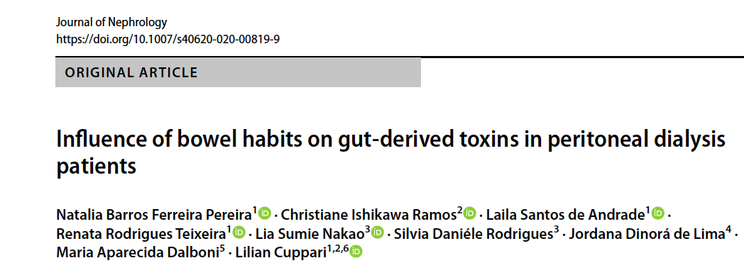 Feliz com mais um artigo do grupo sobre intestino e toxinas urêmicas. Parabéns Nati!!