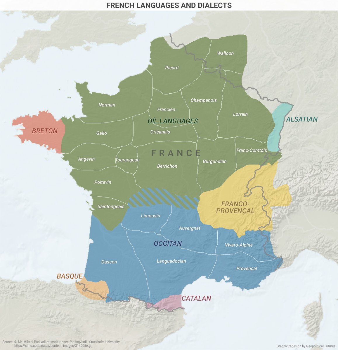 ...Vull centrar-me en l'occità en aquest enfilall, però aprofitaré la introducció per a deixar-vos-hi un mapa que reflecteix la riquesa lingüística de l'Estat francès perquè, com sempre dic, el que no es visibilitza no existeix.