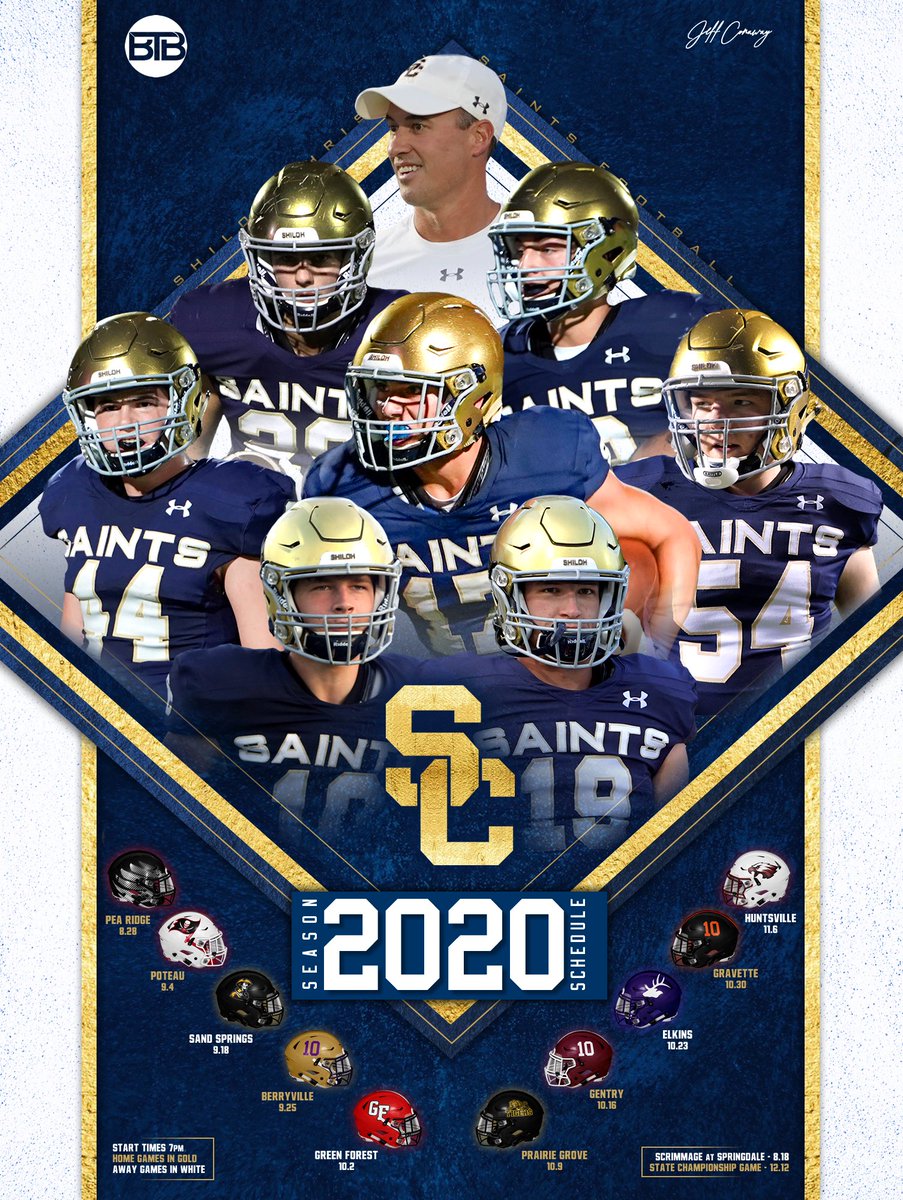ShilohSaintsFB's tweet photo. 🚨2020 Schedule Release🚨

Football is BACK!!! Mark your calendars Saints fans. 6 games at Champions Stadium &amp; 4 on the road.

#GoSaints | #BTB https://t.co/ItafMVbjc2