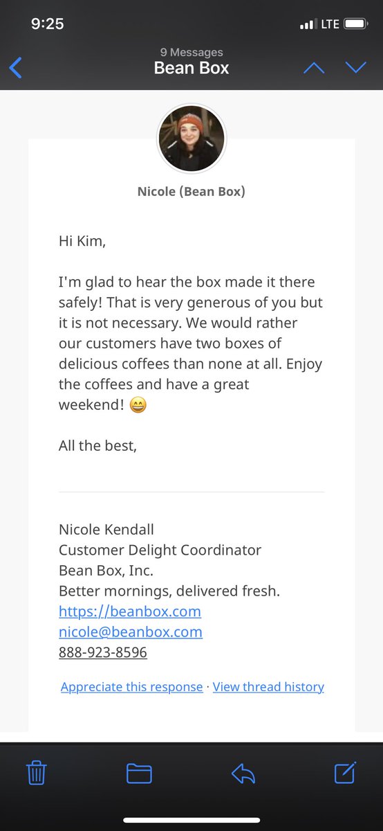 Kimber1212's tweet photo. @beanboxcoffee Let me just say that this has been one of the best first impressions of a company! I sent a box to my sister for her birthday and the box was delivered to another house and couldn’t find it. I contact Bean Box to see if they could help and they sent a second... (1) https://t.co/KsTrYpGgnL