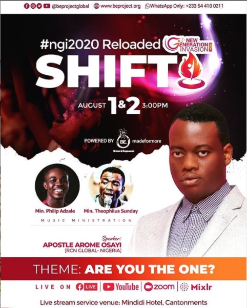 GospelGh's tweet photo. The 2020 edition of NEW GENERATION INVASION, by BROKEN & EMPOWERED (B.E)
#EyramBashan #Facebook #Mixlr #Youtube #Zoom
#GospelGh https://t.co/Da6ujR4pBW https://t.co/Zmn2hnUuOz