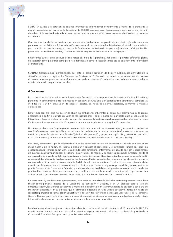 emunrub698's tweet photo. En Jaén lo hemos dicho 140 directores/as de infantil y primaria. En torno al 80% de los centros de públicos y algún concertado. Queremos trabajar seguros y q nuestros alumnos/as tmb lo estén. #VueltaSegura @EducaAnd @javierimbroda @SutilMontero https://t.co/RJTozmv3HE