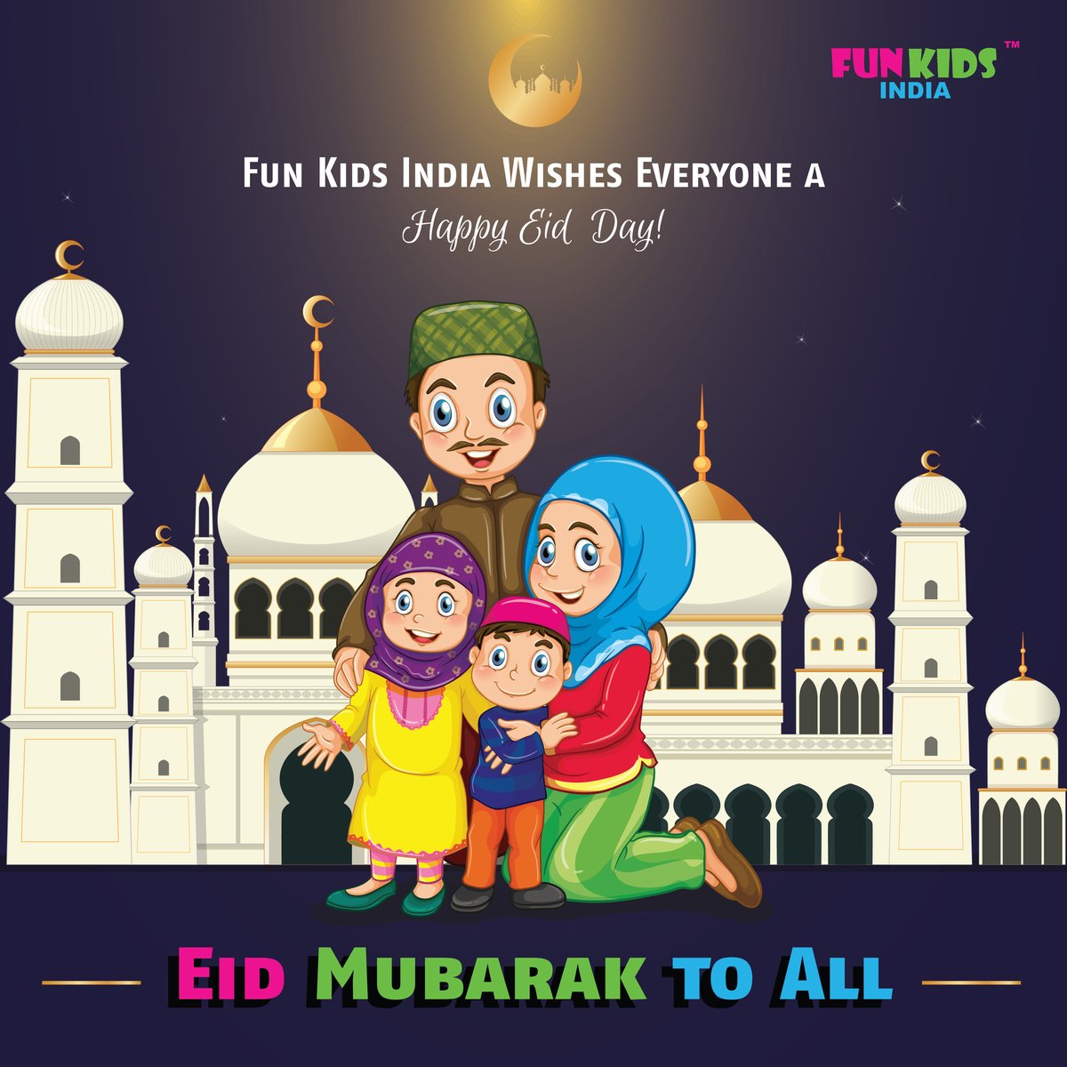 FunKidsIndia's tweet photo. Eid Mubarak Everyone!!
May Eid-ul-Adha, the festival of sacrifice and eternal faith in the Almighty keep us united through love, compassion and mutual support.
#eidmubarak2020 #BeSafe #COVID19 #TheNewNormal #festivalonline #stayunited #StayStrongTogether #GodBless #spreadlove https://t.co/NUmrPguN30