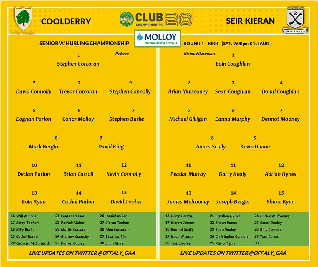 Offaly_GAA's tweet photo. The @coolderrygaa and @SeirKieran_GAA panels for this evening's SHC game in St Brendan's Park, Birr. 
Remember entry is by ticket only. Deferred showing of this game will be available tomorrow. https://t.co/KiiYjv8mlc