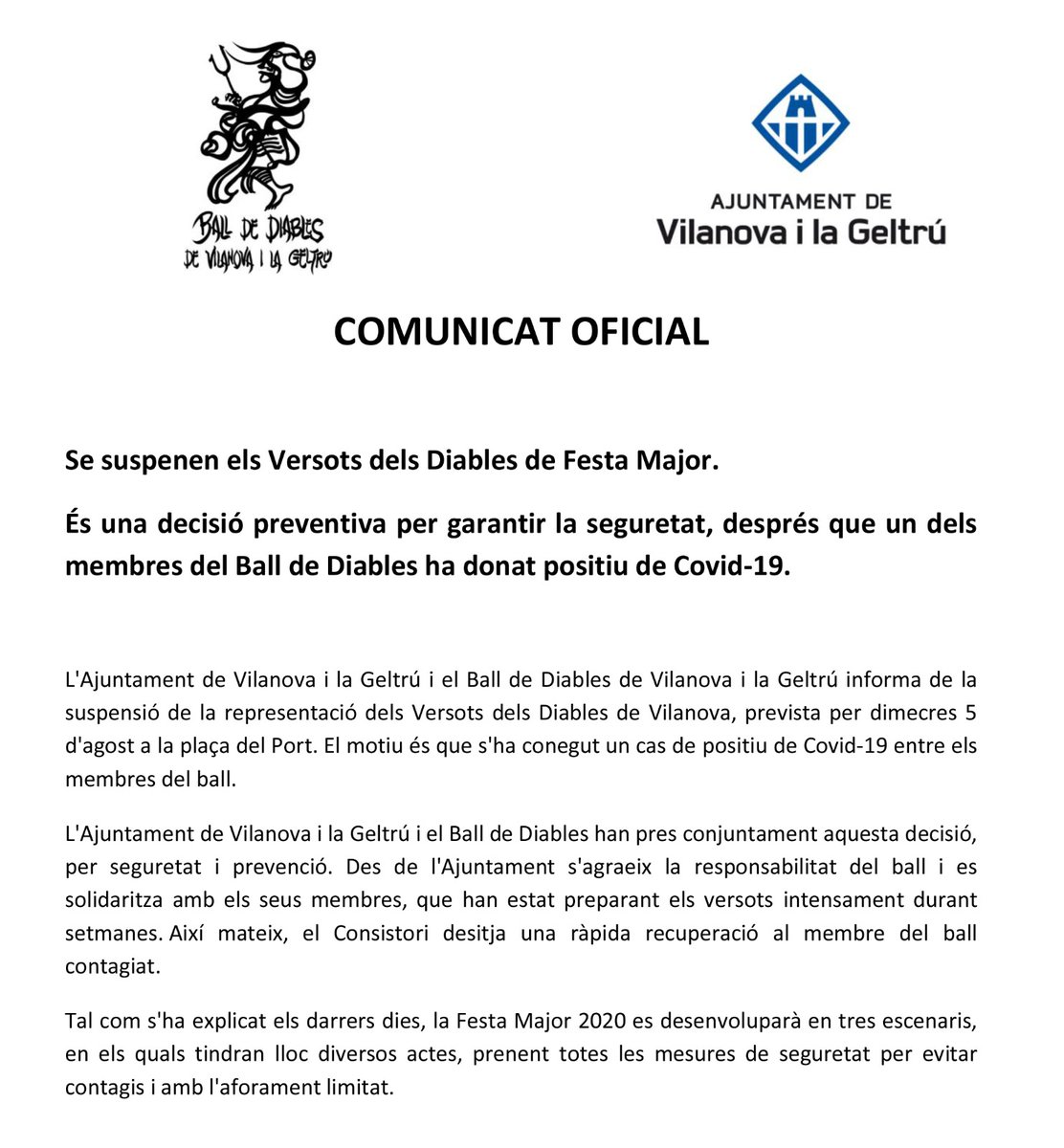 ‼️Se suspenen els Versots dels Diables de Festa Major