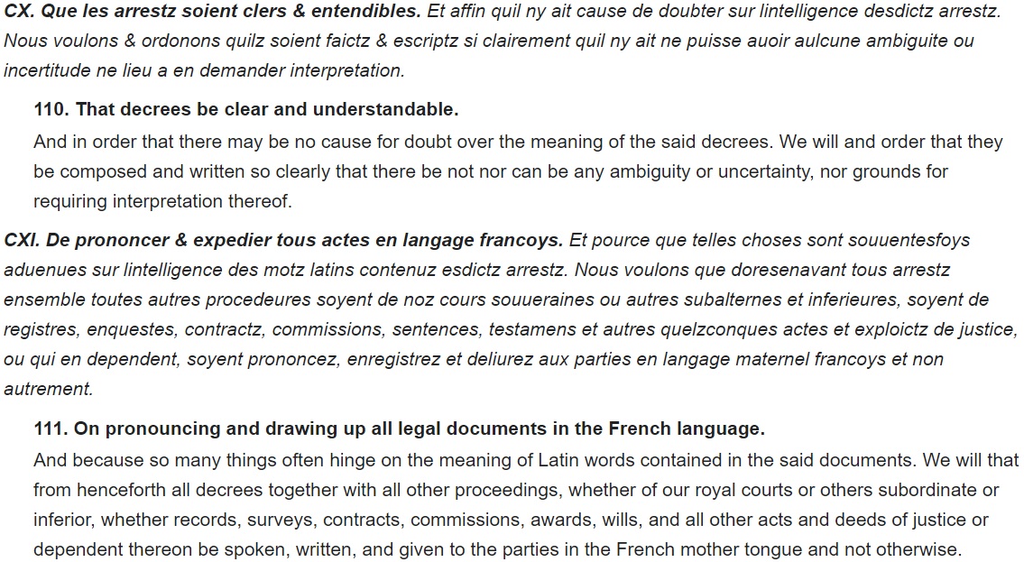 2. Quan comença la vergonha? Alguns autors apunten que la vergonha va començar en 1539 amb la promulgació de l'Ordenança de Villers- Cotterêts, l'article 111 de la qual estableix que el francès era la sola llengua oficial del regne i en tots els actes legals....