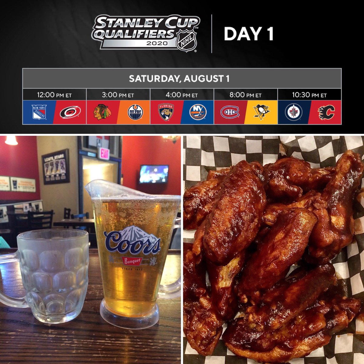 HOCKEY IS BACK and so are #SuperSaturdays!
Catch the game on our 80” tv &amp; enjoy a 32 oz. pitcher of domestic draught for $8.99. Don’t forget our famous chicken wings are still only $1 each for a limited time. #bestdealinmuskoka #gravenhurst #NHLPlayoffs 
We’re open today 12-10PM!
