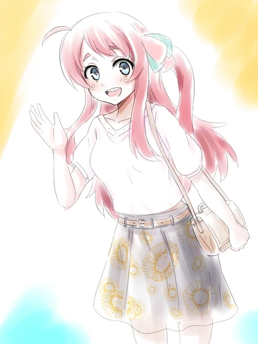 #ゾンサガ版深夜の真剣お絵かき60分一本勝負#ゾンビランドサガお題:私服(夏)難しかったです(*^^*) 白のブラウス&ひまわり柄のスカートです。デート用 