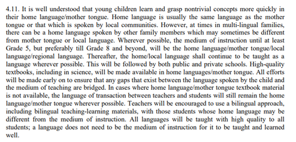 (5/n) Mother tongue teaching emphasized in primary level in  #NEP2020. Personally I disagree a bit. In our generation at-least, knowing English was a key global competitive advantage. I would advocate a hybrid approach – science, maths in English. Arts/History in local language.