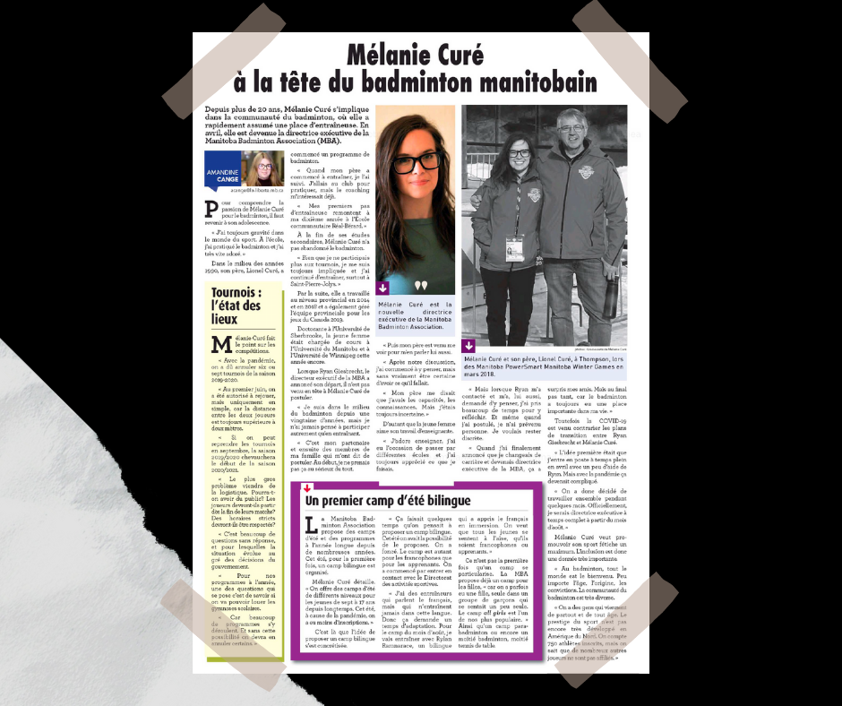 Un grand merci à <a href="/laliberte_mb/">La Liberté - Journal</a> pour cet article et d'avoir fait le portrait de notre directrice, de notre camp bilingue, et de nos plans futurs!
******
Huge thanks to La Liberté for this article profiling our new ED and highlighting the upcoming bilingual camp!