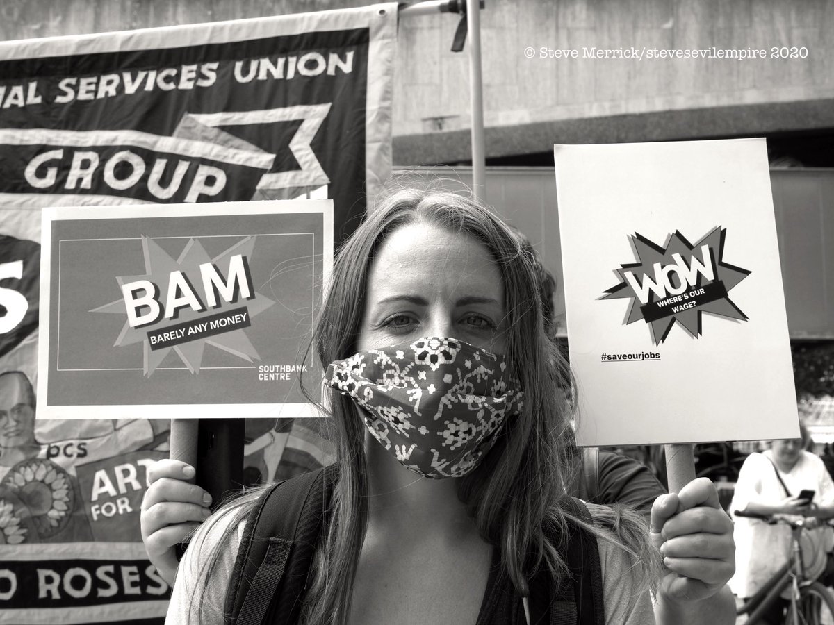 stevesevilempir's tweet photo. Culture Workers against cuts. PCS, UNITE and Bp or not Bp protest against pandemic job cuts in the theatre industry. Southbank, London, 01/08/2020. #bpornotbp #unite #pcs #nationaltheatre #jobless #pandemic #lockdown #OLYMPUS #eyeem @stevesevilempir https://t.co/2L7h90Z0xo