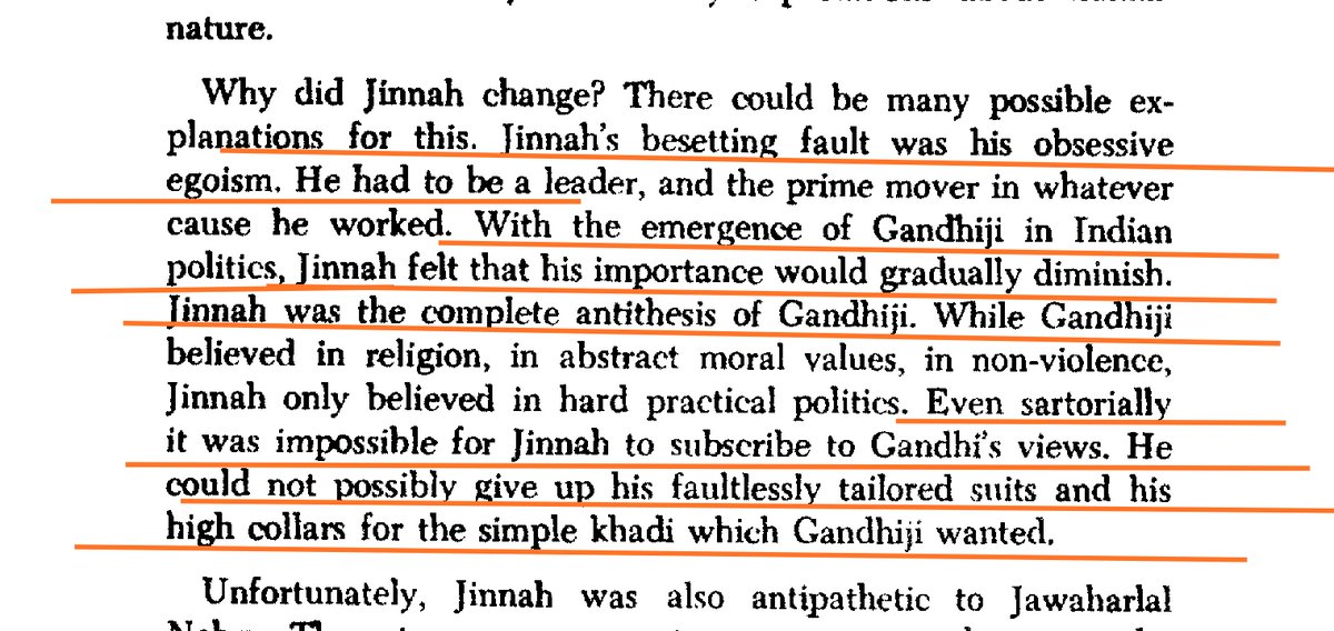 Jinnah changed because of mountain like Ego. due to the emergence of Gandhi Jinnah felt that his importance would diminish.He would have never given up his tailored suits and high collars for khadi