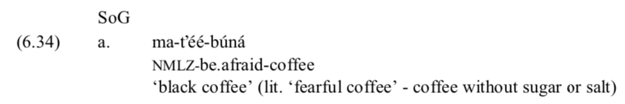 stipulative's tweet photo. I don't drink coffee, but even I appreciate "fearful coffee" (Ahland, 2012:171) #gumuz #nilosaharan #butmaybenot #africanlanguages #lingdata #lingex #linguisticsexample
(Gumuz (ISO guk(ish)), Nilo-Saharan(?)/Gumuz; Ethiopia, Sudan) https://t.co/7sjRMsER3s