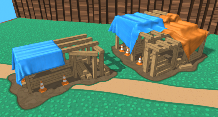 Clock_Out_Games's tweet photo. Here's how some of our shops look when they're under construction. When you first move in, one of the things you'll be able to do is help complete the Town Square! To see more about all our shops, peep them here: https://t.co/LVnSkzCbBe #PaperAcres #gamedev #indiegame #indiedev https://t.co/VrszROhFb9