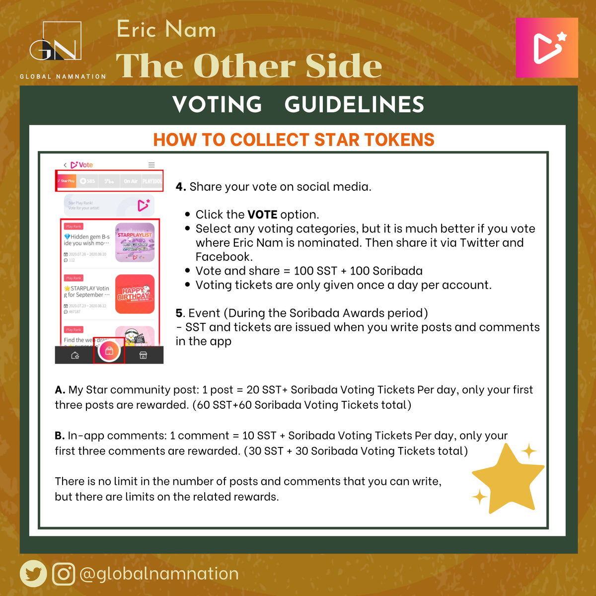 STARPLAY   #VotingGuide (2/3) #EricNamScheduleDon't forget to vote Eric Nam on MWAVE & WHOSFAN for MNet Countdown., and STARPLAY for The Show.(Please see separate guidelines.) #EricNam  #에릭남  #TheOtherSide  #ParadiseWithEricNam  #DownForEricNam