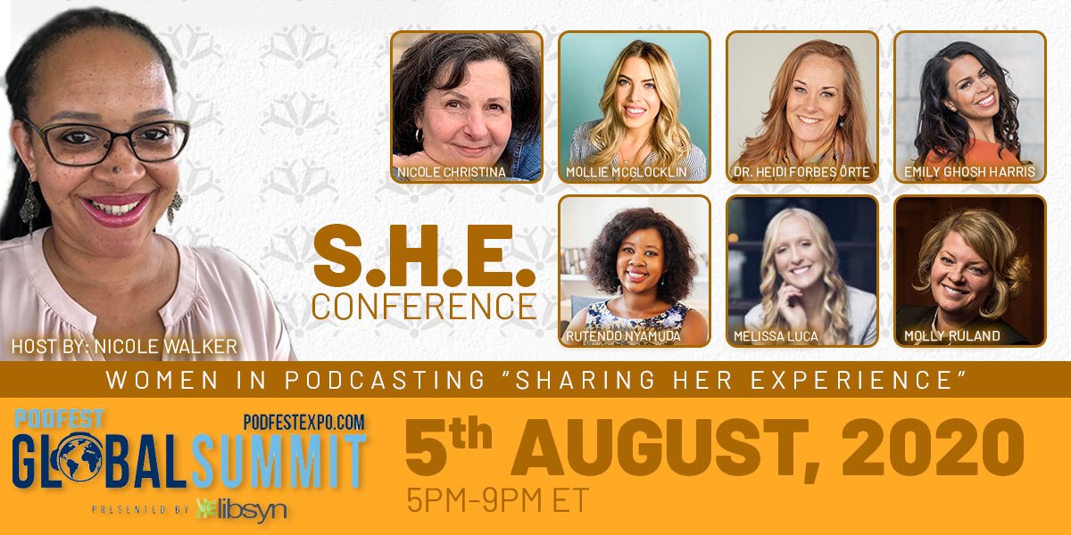 NicoleWalkerNet's tweet photo. Come join us for S.H.E. Con at the Podfest Global Summit. Use the link below to register today. https://t.co/1H7kjMPeq6 #podcasters #podcastlife #podfam #podfest https://t.co/xFM3aQOfX8
