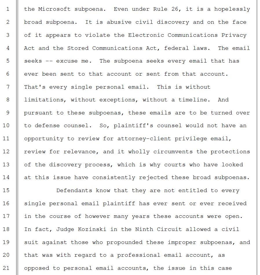 The court struck down the subpoenas to Microsoft and Apple (pg 2466)