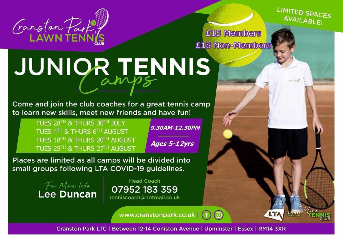 CranstonClub's tweet photo. First week of camps and junior cardio has been a huge success. Great to hear so much positive feedback. Looking forward to next week 👏🏻💪🏻 🎾 https://t.co/lKY0F1KIon
