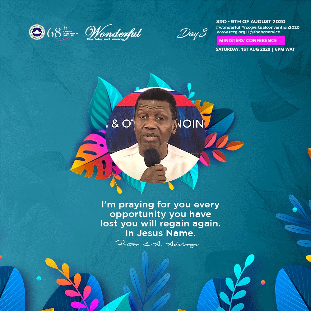 PastorEAAdeboye's tweet image. I'm praying for you every opportunity you have lost you would regain again in Jesus Name
RCCG Ministers’ Conference
Day 3
#Wonderful
#RCCGVIRTUALCONVENTION2020
