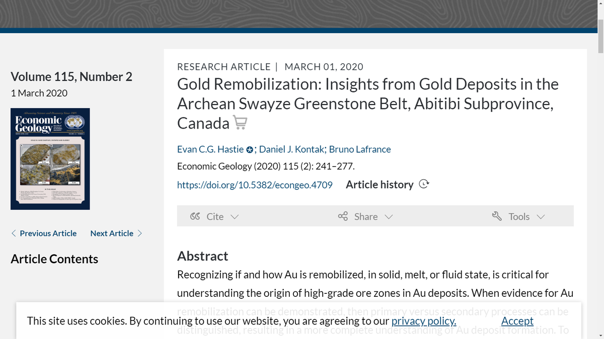  @steve_piercey  https://pubs.geoscienceworld.org/segweb/economicgeology/article-abstract/115/2/241/582990/Gold-Remobilization-Insights-from-Gold-Deposits-in?redirectedFrom=fulltext