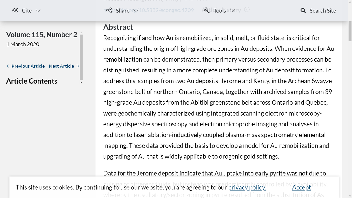  @steve_piercey  https://pubs.geoscienceworld.org/segweb/economicgeology/article-abstract/115/2/241/582990/Gold-Remobilization-Insights-from-Gold-Deposits-in?redirectedFrom=fulltext